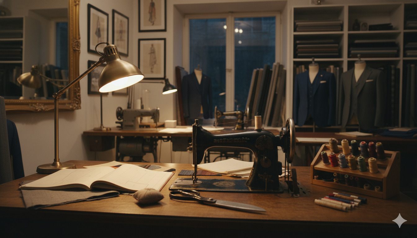 Tailoring workspace with sewing machines